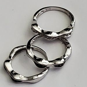 3 JS 925 Silver Stackable Bands w/Genuine White, Black, Champagne Diamonds SIZE7